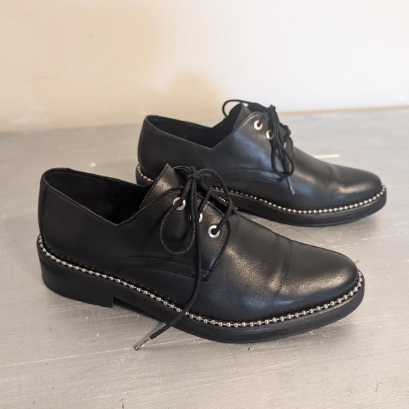 Miista London "Adelaide" Black Leather Oxfords with metal chain trim Sz 7.5 US - Picture 4 of 13